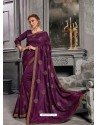 Purple Jacquard Silk Embroidered Saree