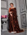 Coffee Jacquard Silk Embroidered Saree