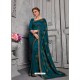 Teal Blue Jacquard Silk Embroidered Saree