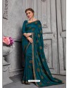 Teal Blue Jacquard Silk Embroidered Saree