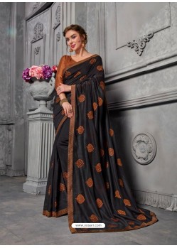 Black Jacquard Silk Embroidered Saree
