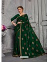 Dark Green Jacquard Silk Embroidered Saree