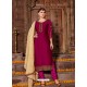 Maroon Satin Georgette Stone Embroidered Straight Suit