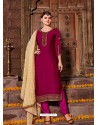 Maroon Satin Georgette Stone Embroidered Straight Suit