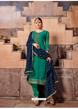 Teal Satin Georgette Stone Embroidered Straight Suit