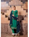 Teal Satin Georgette Stone Embroidered Straight Suit