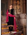 Black Satin Georgette Stone Embroidered Straight Suit