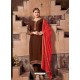 Coffee Satin Georgette Stone Embroidered Straight Suit