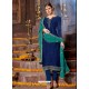 Navy Blue Satin Georgette Stone Embroidered Straight Suit