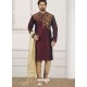 Wine Art Banarasi Silk Embroidered Kurta Pajama