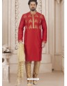 Red Art Banarasi Silk Embroidered Kurta Pajama