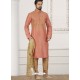 Peach Art Banarasi Silk Embroidered Kurta Pajama