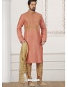 Peach Art Banarasi Silk Embroidered Kurta Pajama