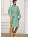 Turquoise Blue Art Banarasi Silk Embroidered Kurta Pajama