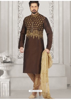 Coffee Art Banarasi Silk Embroidered Kurta Pajama