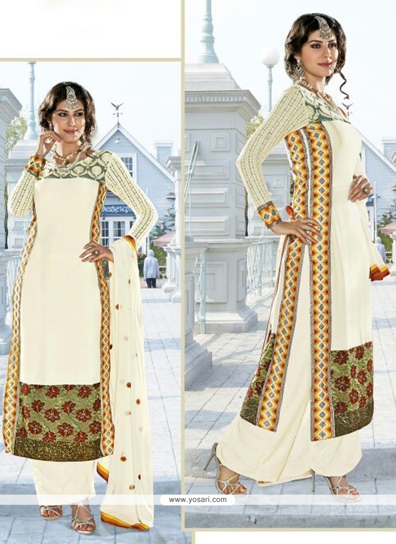 Miraculous Off White Satin Pakistani Suit