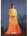 Yellow Muslin Resham Worked Lehenga Style Suit