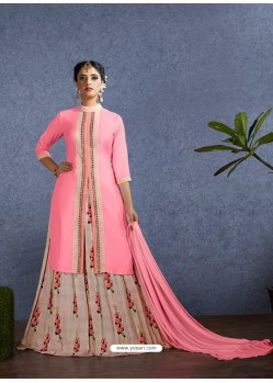 Pink Modal Satin Croset Yoke Lehenga Style Suit