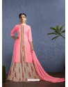 Pink Modal Satin Croset Yoke Lehenga Style Suit