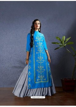 Blue Modal Satin Smartly Placed Lehenga Style Suit