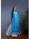 Blue Modal Satin Smartly Placed Lehenga Style Suit