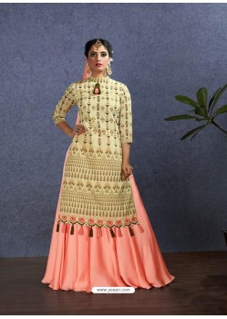 Cream Chanderi Accesorized Lehenga Style Suit