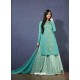 Aqua Mint Linen Satin Intricate Lehenga Style Suit