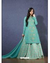 Aqua Mint Linen Satin Intricate Lehenga Style Suit