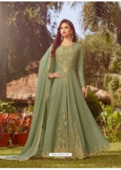 Olive Green Soft Georgette Embroidered Designer Anarkali Suit