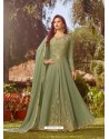 Olive Green Soft Georgette Embroidered Designer Anarkali Suit