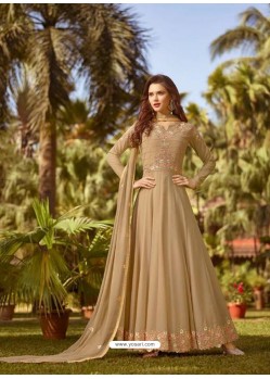 Beige Soft Georgette Embroidered Designer Anarkali Suit