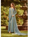 Aqua Grey Soft Georgette Embroidered Designer Anarkali Suit