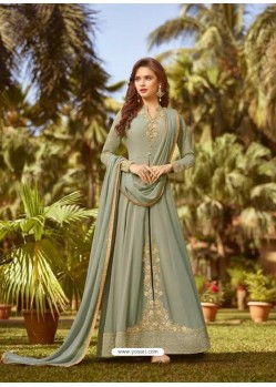 Pretty Olive Green Soft Georgette Embroidered Designer Anarkali Suit