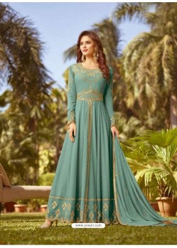 Aqua Mint Soft Georgette Embroidered Designer Anarkali Suit