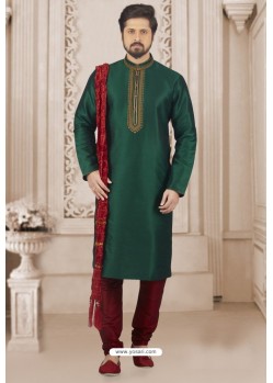 Dark Green Art Banarasi Silk Embroidered Kurta Pajama