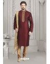 Wine Art Banarasi Silk Embroidered Kurta Pajama