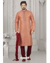 Peach Art Banarasi Silk Embroidered Kurta Pajama