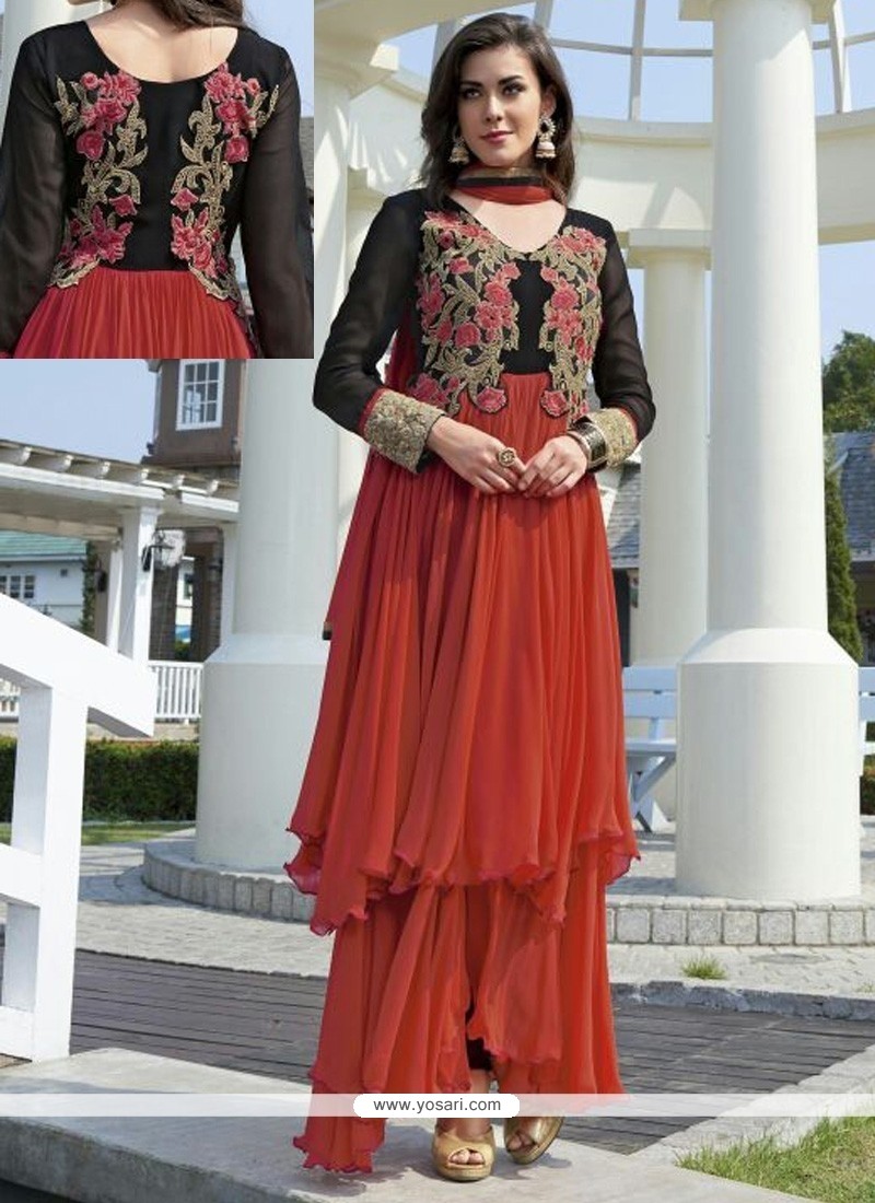 Enthralling Red Georgette Anarkali Salwar Suit