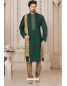 Desirable Dark Green Art Banarasi Silk Embroidered Kurta Pajama