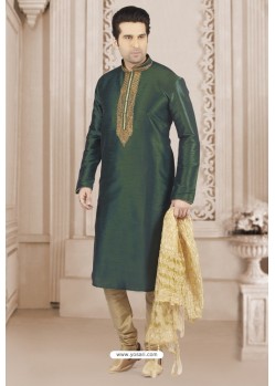 Dark Green Art Banarasi Silk Embroidered Kurta Pajama