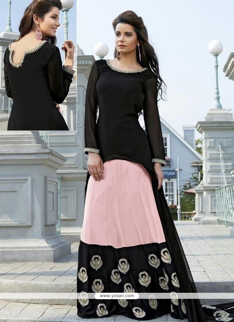 Black And Pink Georgette And Satin Anarkali Suit