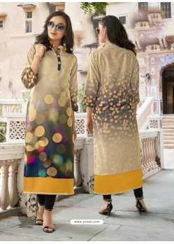 Light Beige Poly Rayon Digital Printed Kurti