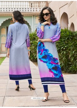 Blue Poly Rayon Digital Printed Kurti