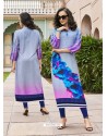 Blue Poly Rayon Digital Printed Kurti