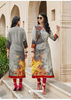 Grey Poly Rayon Digital Printed Kurti