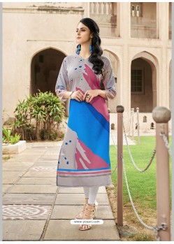 Light Grey Poly Rayon Digital Printed Kurti