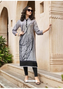 Silver Poly Rayon Digital Printed Kurti