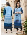 Sky Blue Poly Rayon Digital Printed Kurti