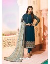 Tealblue Embroidered Georgette Designe Churidar Suit