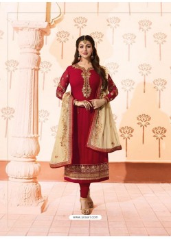 Maroon Embroidered Georgette Designe Churidar Suit